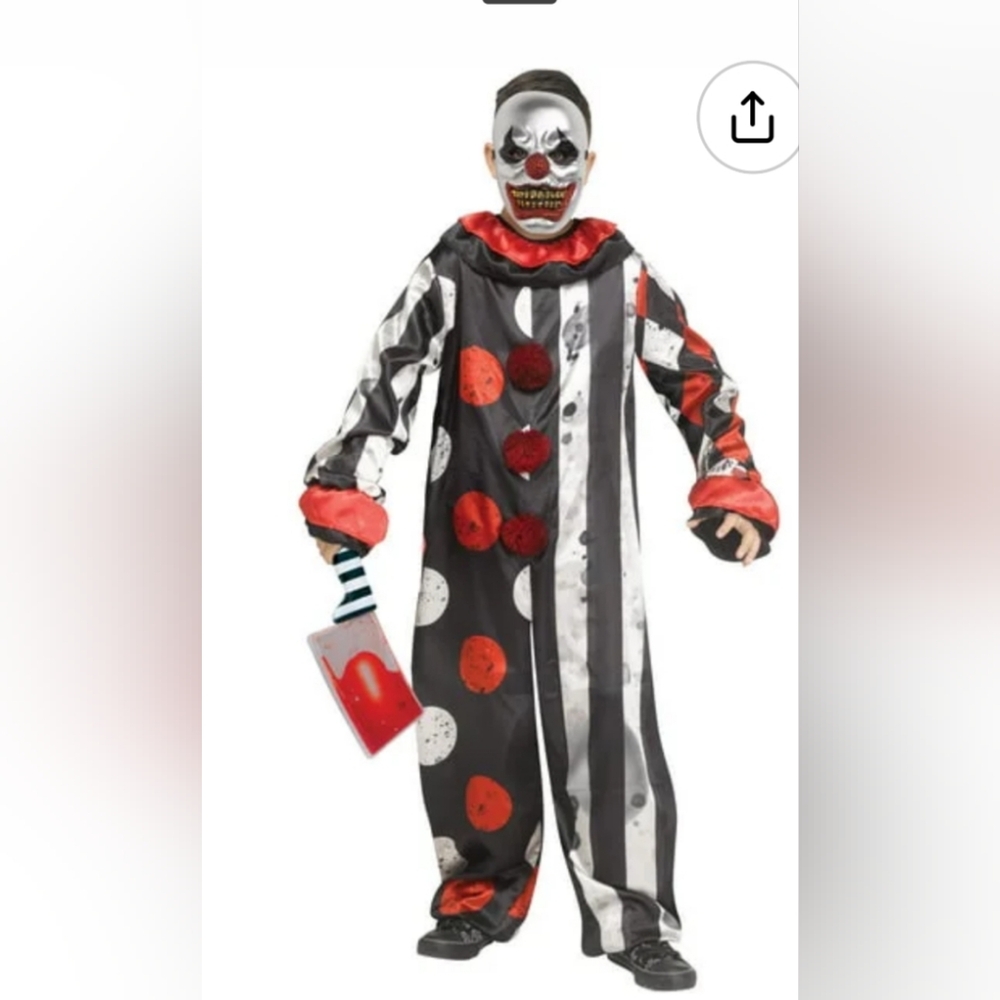 Spooky Clown Kids Costume - Black, Red, White